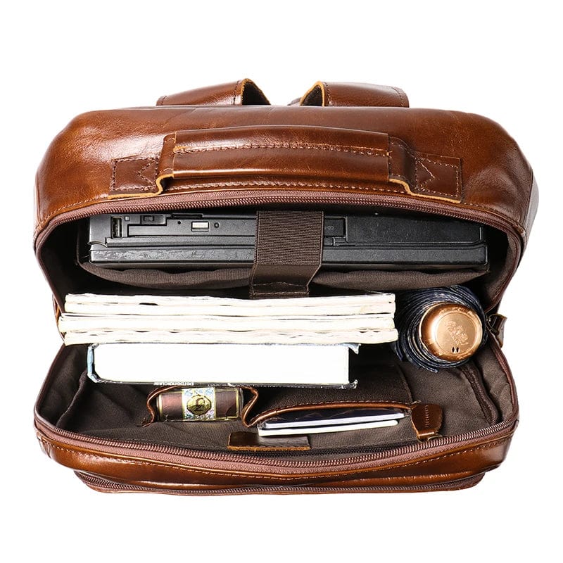 Sac à dos chic en cuir pour hommes, 15 pouces, couleur marron foncé, pour la ville et les affaires
