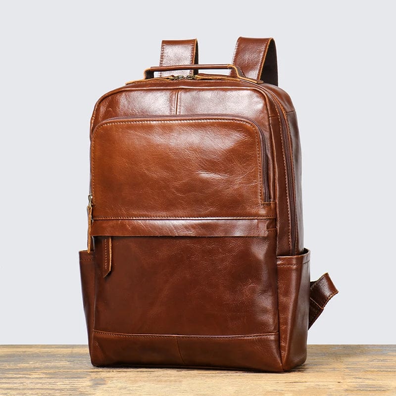 Sac à dos en cuir véritable pour hommes, 15 pouces, avec bretelles ajustables, style citadin moderne