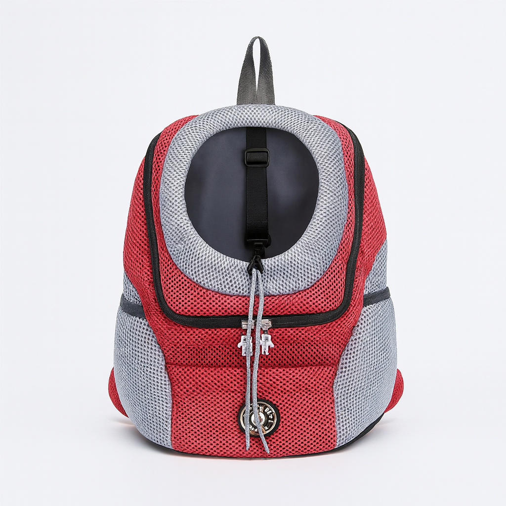 Vue intérieure du sac à dos transport chat/chien, avec ventilation et espace confortable sécurisé.