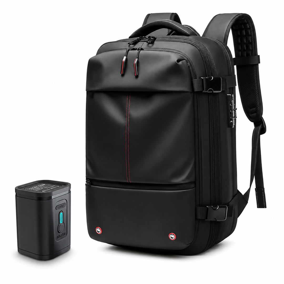 Sac à dos de voyage cabine extensible avec compression intégrée, idéal pour avion et week-end.