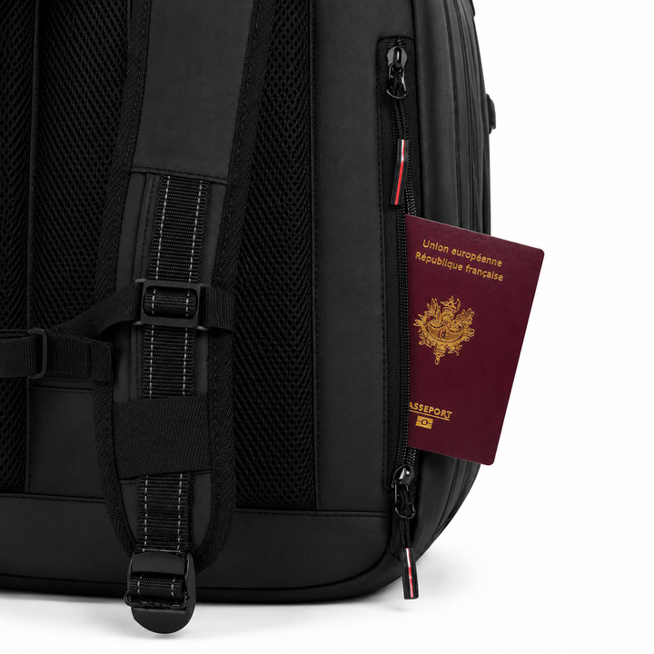Sac à dos cabine conforme dimensions avion, extensible pour plus de capacité, parfait pour voyageurs fréquents.