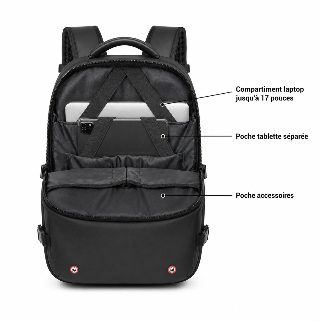 Sac à dos déperlant pour voyage, protège affaires de la pluie, avec compartiment ordinateur sécurisé.