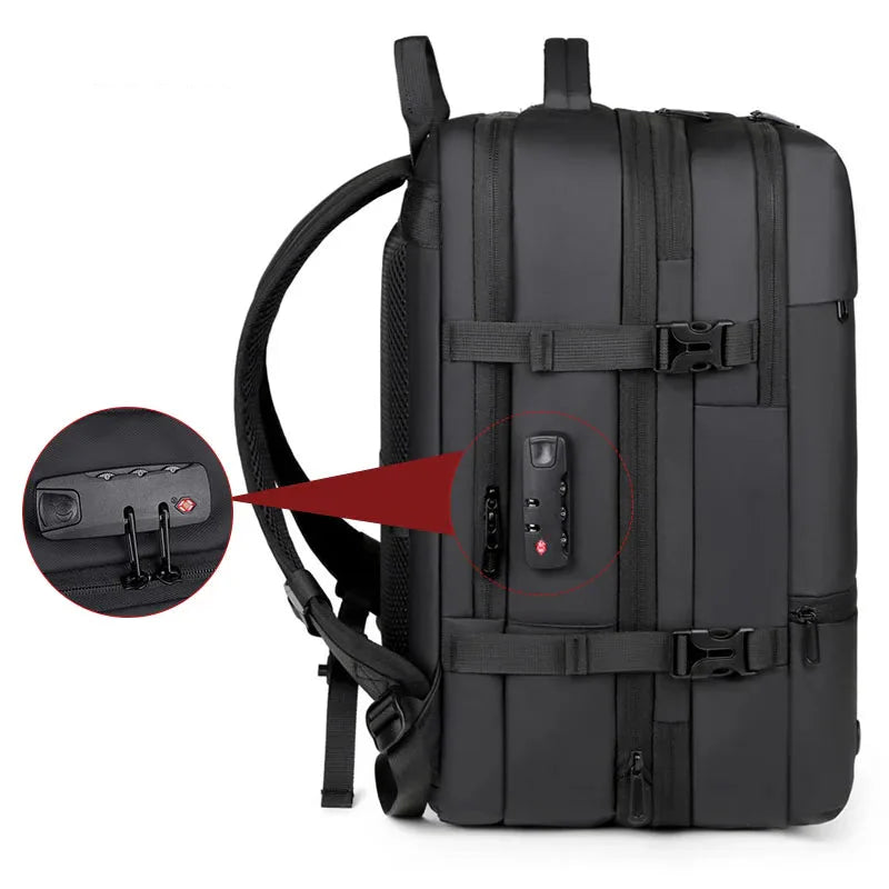 Agrandir le sac à dos de voyage pour homme, vue latérale, bretelles rembourrées, idéal pour longs séjours