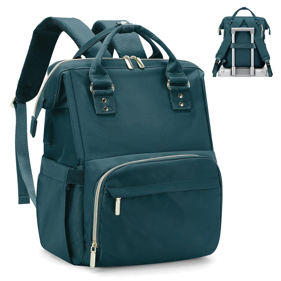 Sac à dos élégant pour femme avec multiples compartiments, adapté aux voyages et au travail.