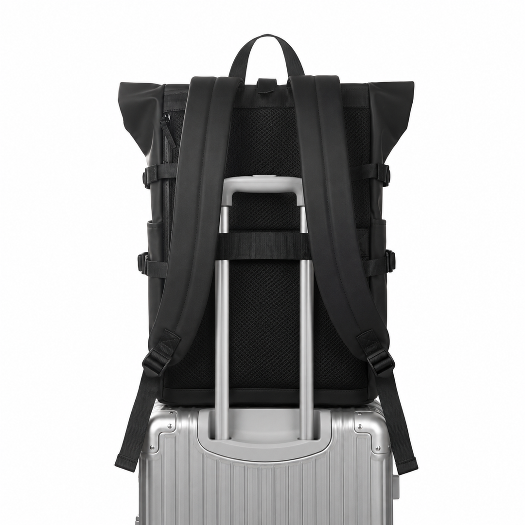 Unisex Roll-Top Reiserucksack mit USB-Anschluss – Lunellda