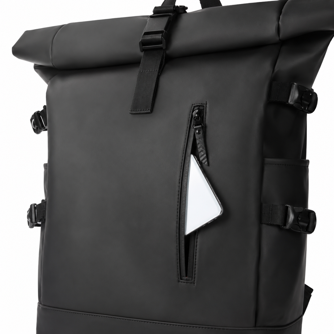 Sac à dos multifonction roll-top, parfait pour voyage, travail et loisirs, avec port USB intégré.