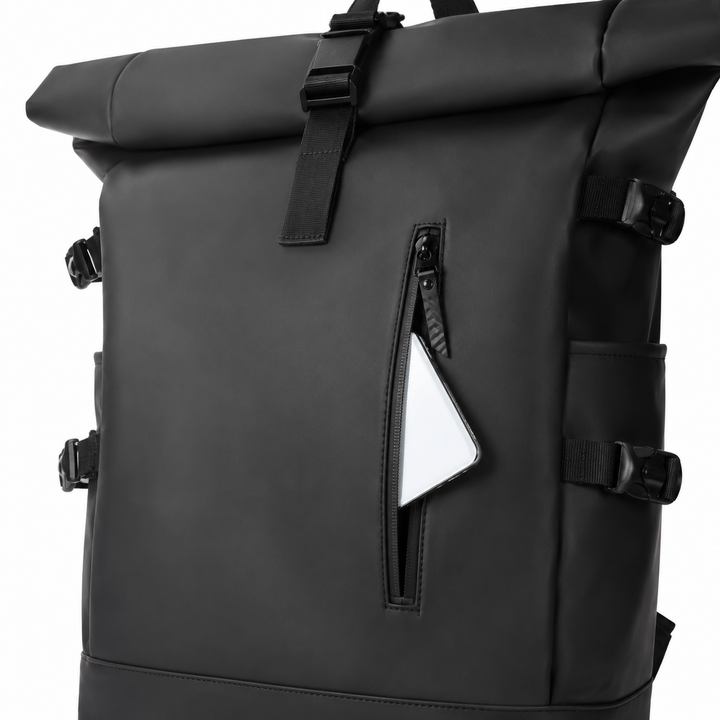 Sac à dos multifonction roll-top, parfait pour voyage, travail et loisirs, avec port USB intégré.