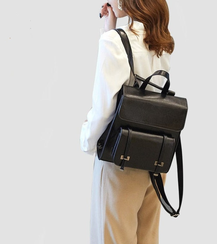 Sac à dos en cuir pour femme avec compartiment principal et pochettes intérieures, organisation facile