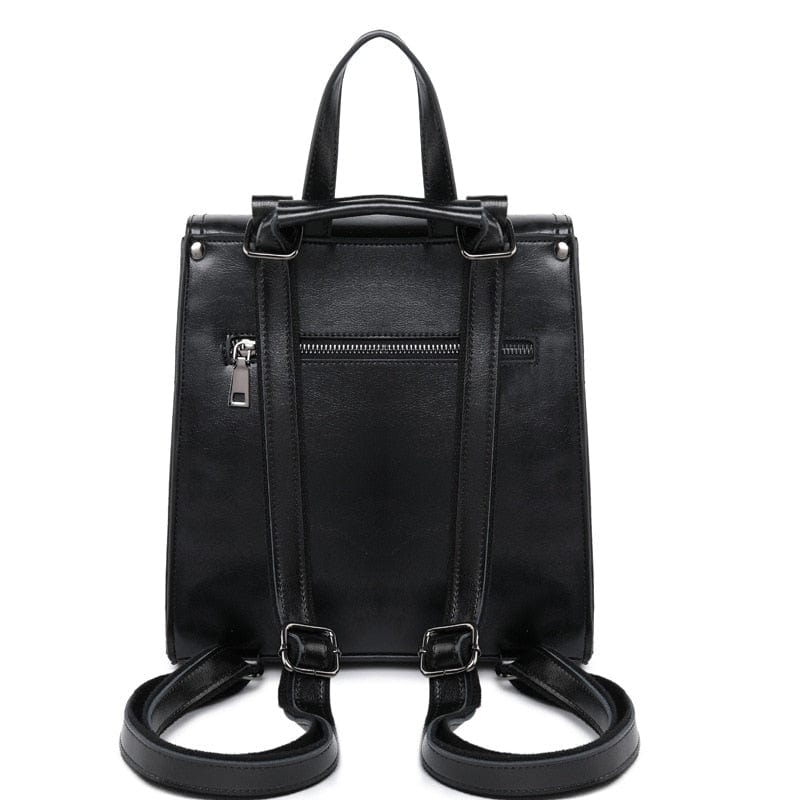 Sac à dos en cuir couleur café pour femme, avec fermeture éclair sécurisée et poches latérales