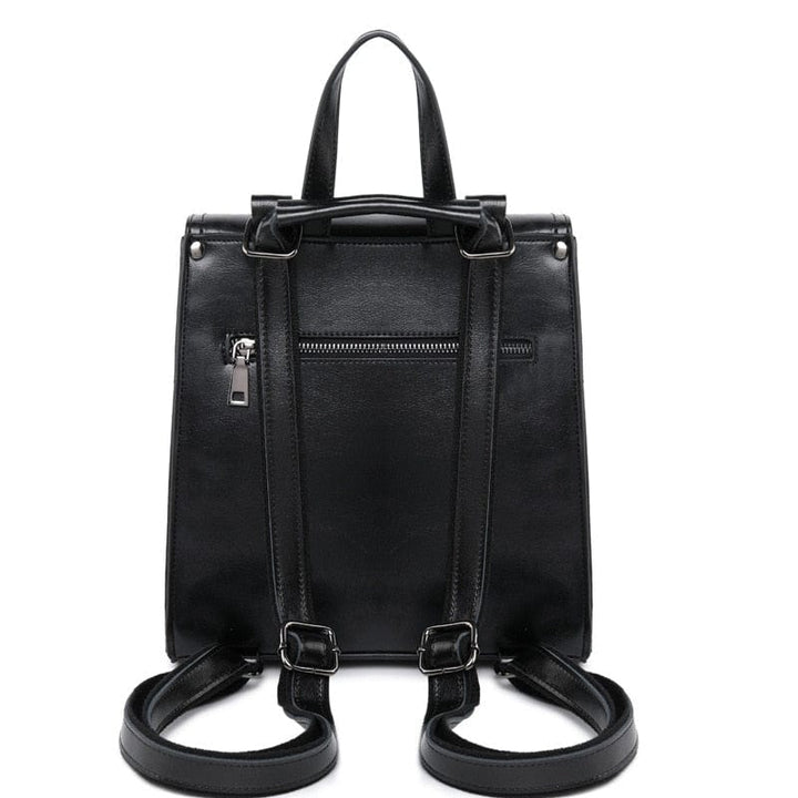 Sac à dos en cuir couleur café pour femme, avec fermeture éclair sécurisée et poches latérales