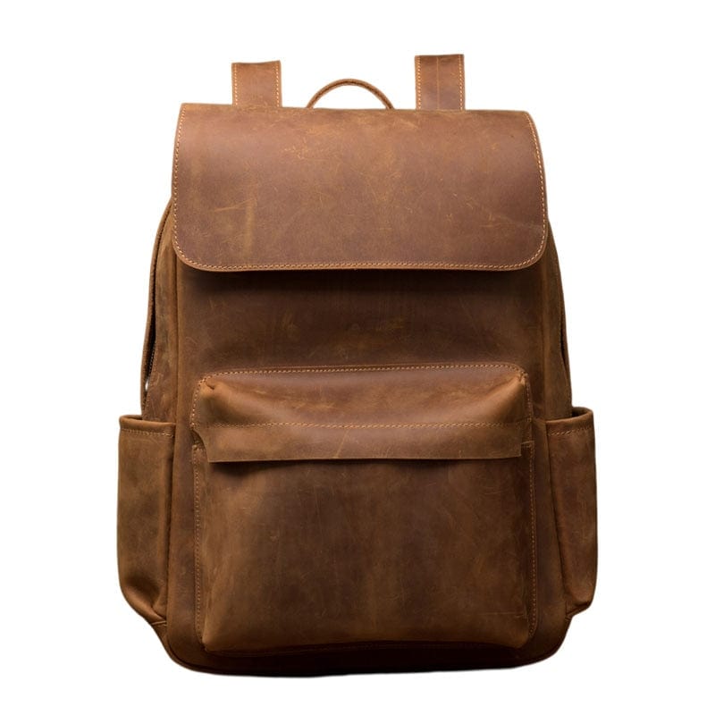 Sac à dos en cuir couleur café, idéal pour homme, usage quotidien ou bureau.