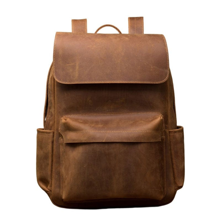 Sac à dos en cuir couleur café, idéal pour homme, usage quotidien ou bureau.