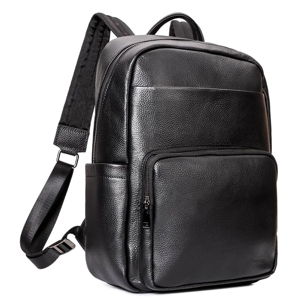 Sac à dos en cuir noir élégant pour homme, idéal pour le travail et ordinateur portable 15 pouces