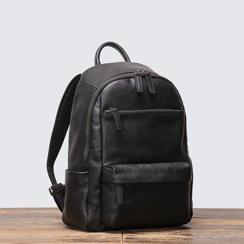 Sac à dos en cuir noir élégant pour homme, idéal pour le quotidien, avec rangement fonctionnel