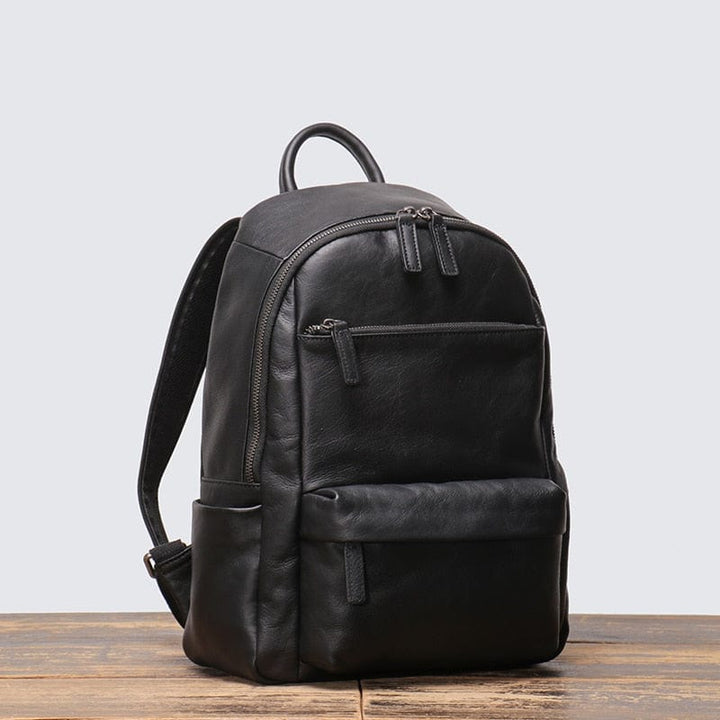 Sac à dos en cuir noir élégant pour homme, idéal pour le quotidien, avec rangement fonctionnel