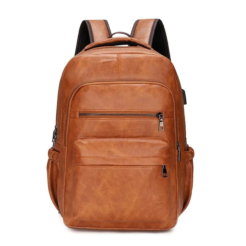 Sac à dos homme en cuir vegan noir, style professionnel, pour ordinateur, parfait pour le bureau.