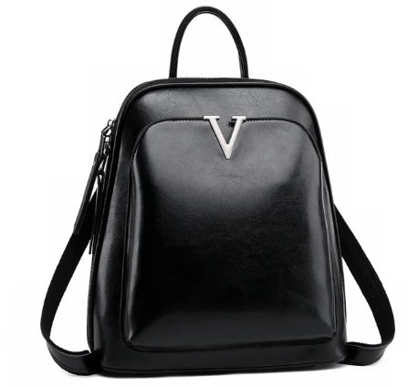 Sac à dos femme Alba en cuir verni marron, élégant, avec bandoulières ajustables et pochette avant zippée.