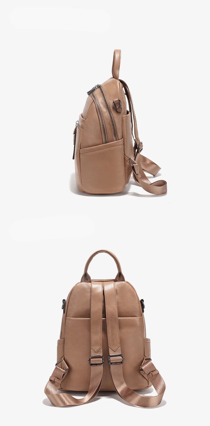 Sac à dos femme en cuir grainé, robuste et intemporel, conçu pour l'élégance et la praticité.