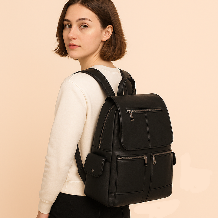 Sac à dos femme en cuir végan, grande capacité, idéal pour ordinateur portable, style urbain et tendance.