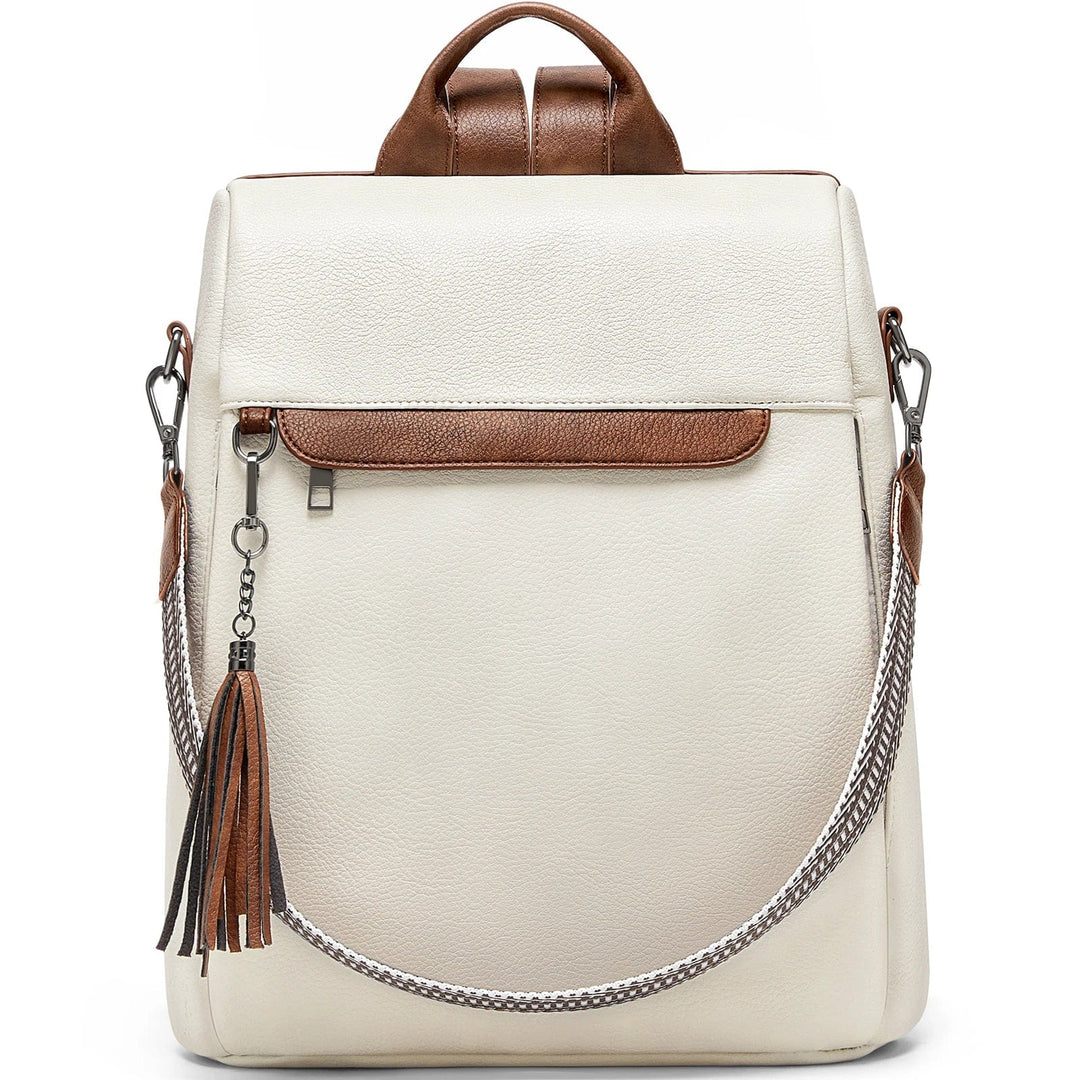 Sac à dos femme en cuir vegan, détail des coutures et de la fermeture éclair, soulignant sa qualité et sa praticité quotidienne.