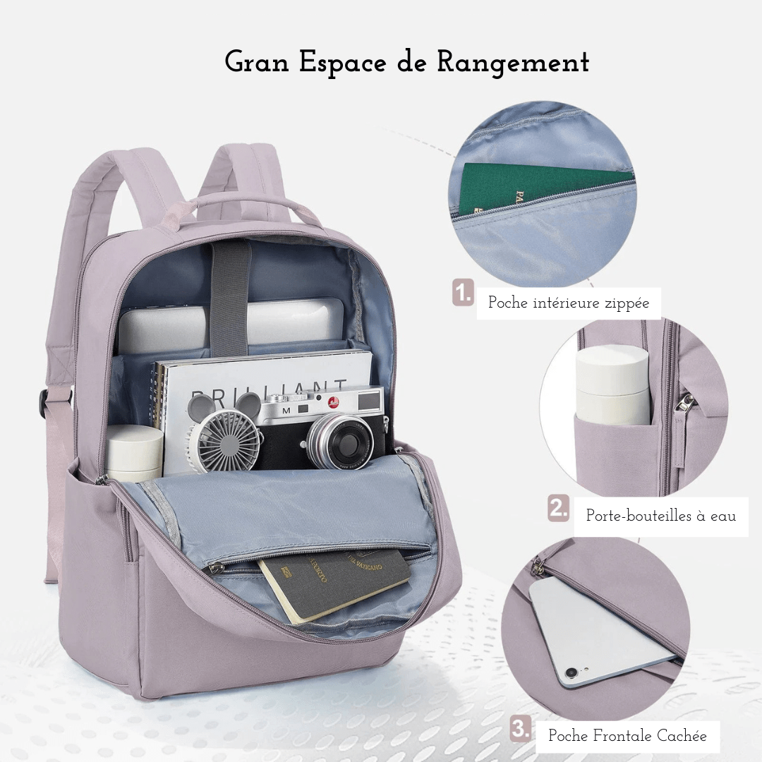 Sac laptop femme résistant à l'eau, compartiments multiples, couleur kaki, style moderne