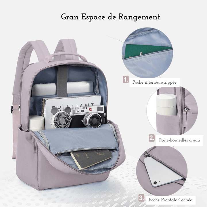 Sac laptop femme résistant à l'eau, compartiments multiples, couleur kaki, style moderne