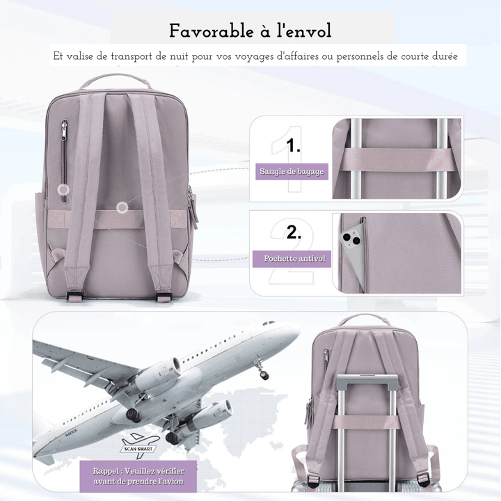 Sac à dos femme polyvalent pour travail ou études, compatible avec laptop 15.6 pouces, kaki
