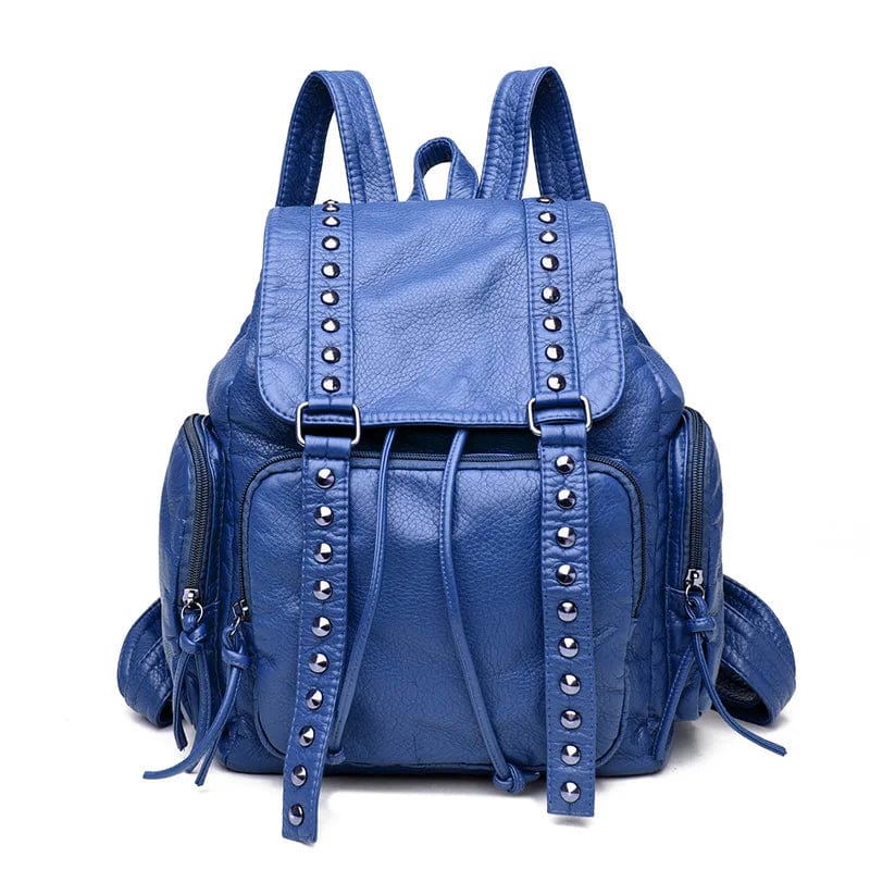 Sac à dos femme élégant bleu en cuir vegan pour le travail ou l'université