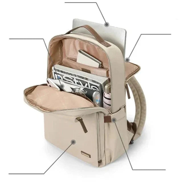 Sac à dos femme imperméable, avec poignée supérieure renforcée, parfait pour les déplacements professionnels.