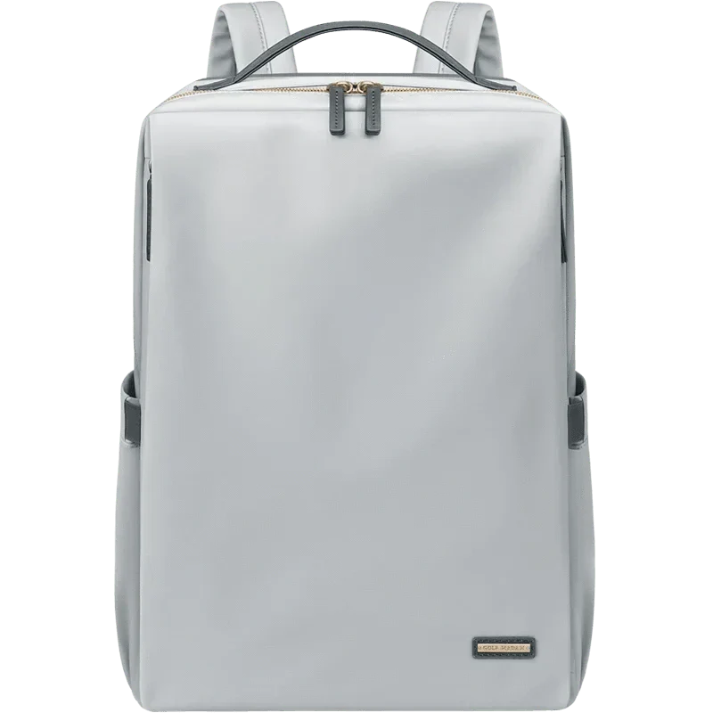 Sac à dos ordinateur élégant en cuir PU, couleur marron, bretelles ajustables, pour femme active.