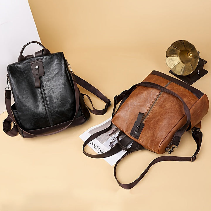 Sac à dos femme chic en PU végétalien, sécurité antivol, parfait pour la ville et les sorties.