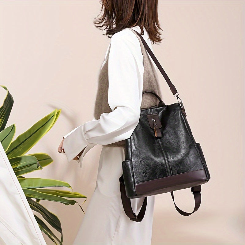 Sac à dos sécurisé en cuir végétalien, style chic, sac de voyage ou quotidien pour femme.