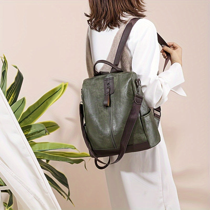 Sac à dos femme en PU végétalien, fermeture antivol, combine mode féminine et sécurité.