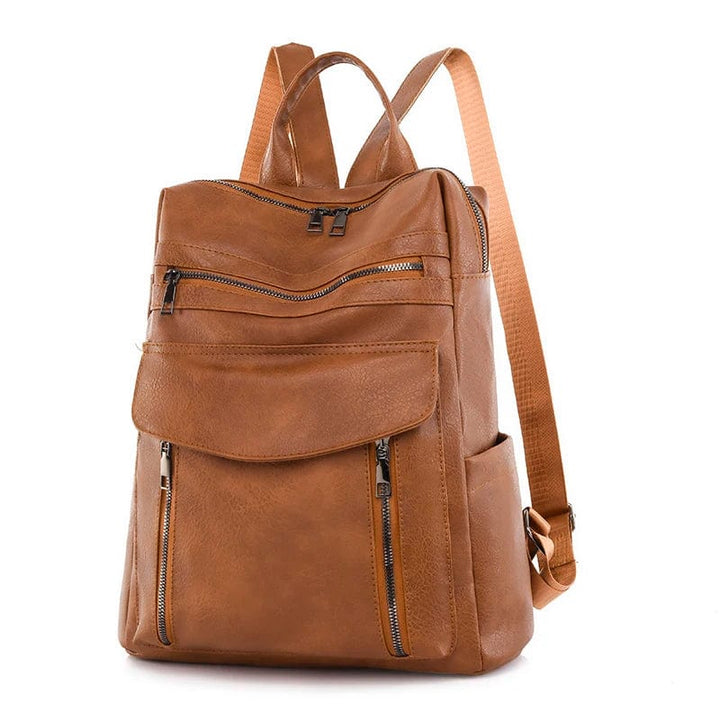 Sac à dos femme pratique en cuir vegan noir, idéal pour le travail ou les sorties, grand compartiment.