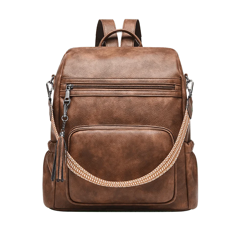 Sac à dos chic en cuir vegan bordeaux, idéal pour le travail, avec compartiment spacieux