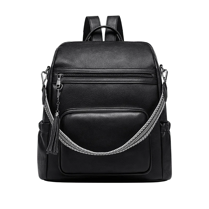 Compartiment intérieur du sac à dos femme en cuir vegan, doublure tissu, poches multiples, pratique