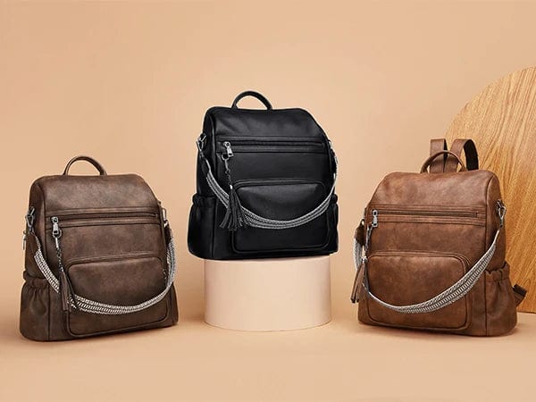 Sac à dos femme en cuir vegan noir, vue de dos, confort et ergonomie pour usage quotidien