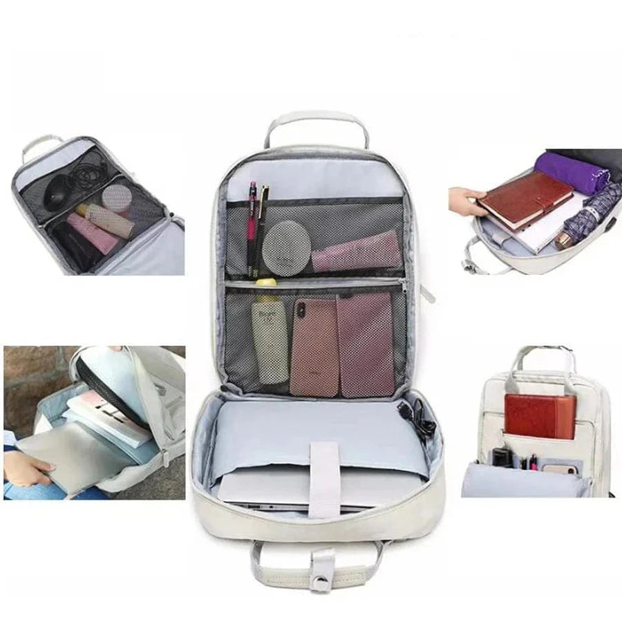 Gros plan sur le port de chargement USB du sac à dos femme pour ordinateur portable 15.6 pouces