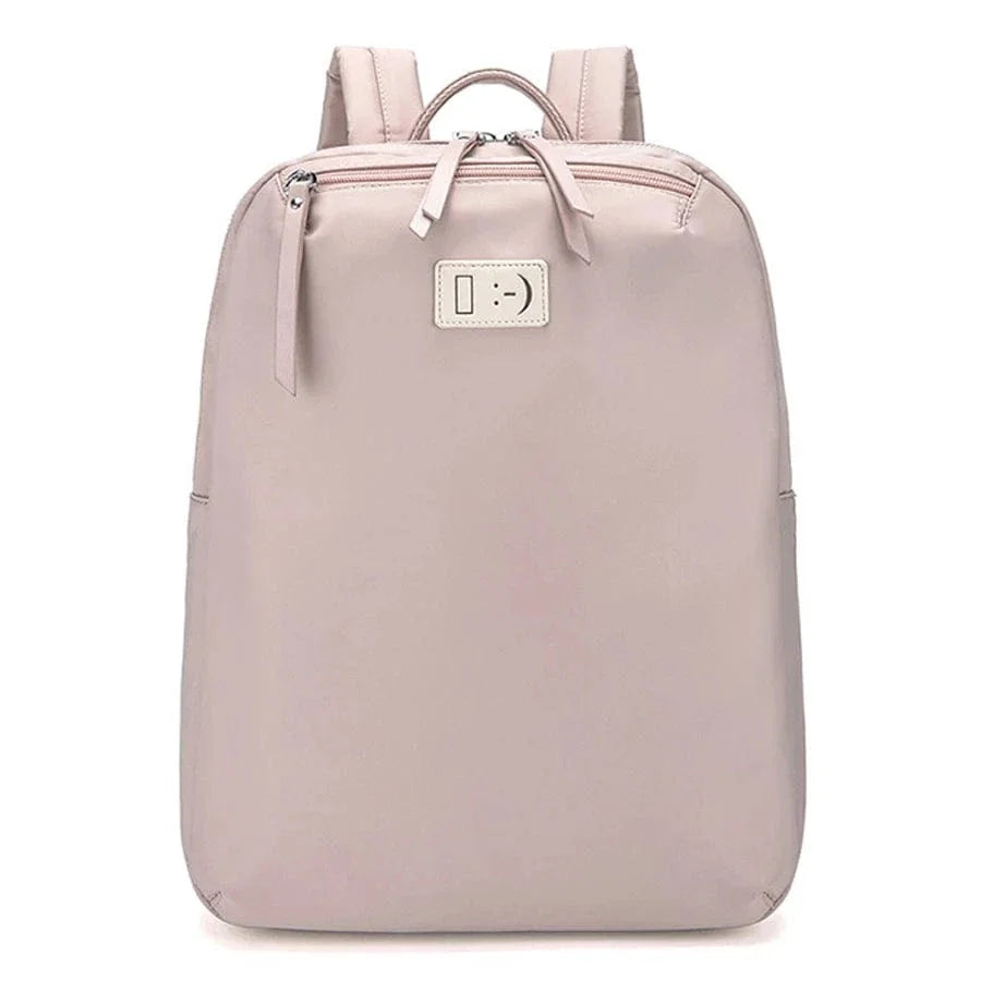 Sac à dos femme élégant en nylon noir, compartiment PC 14 pouces, résistant à l'eau, idéal travail/université.