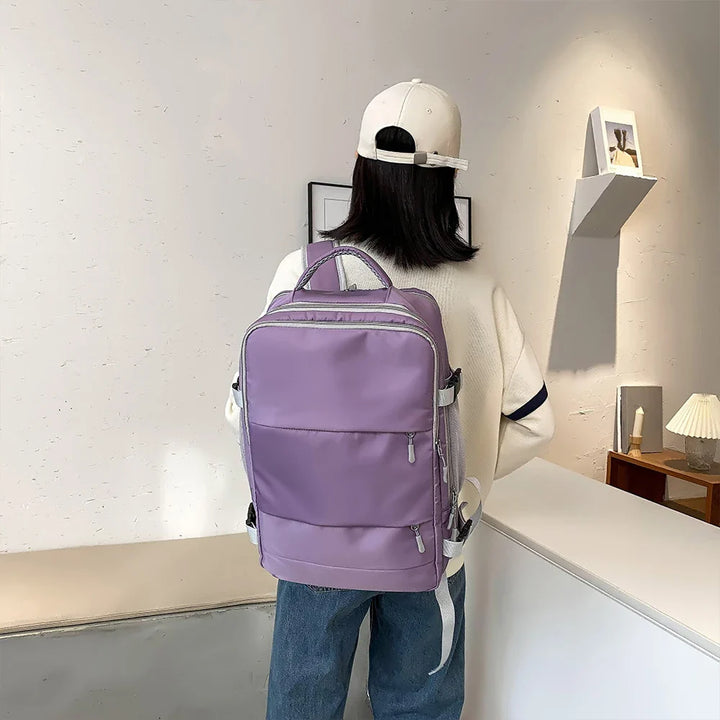 Sac à dos femme gris pour voyage, loisir, polyester solide, bagage à main compatible avion