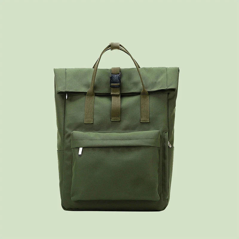 Profil du sac à dos femme en toile claire, montrant sa capacité et son style épuré.