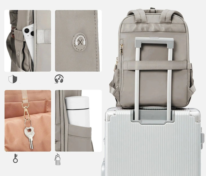 Sac à dos femme avec bandoulière réglable, nylon oxford rose, pour ordinateur portable 14 pouces, voyage.