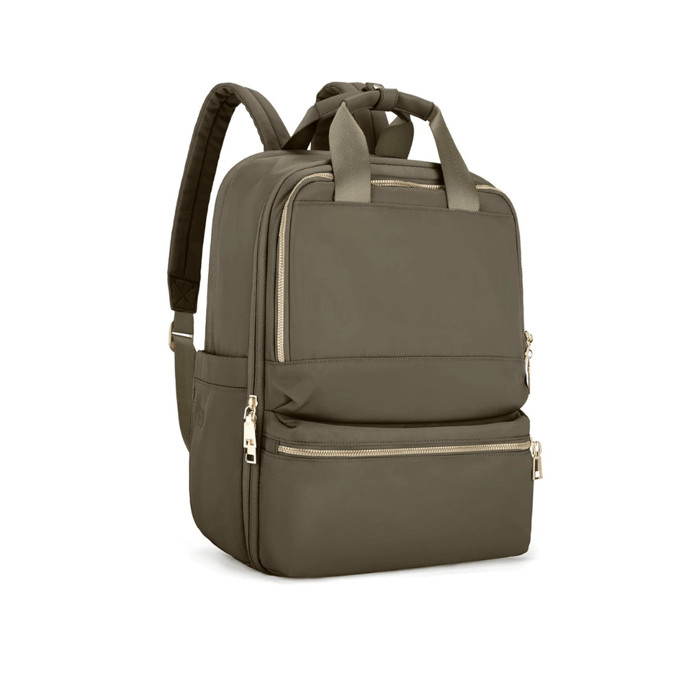 Sac à dos femme stylé en nylon oxford marron, parfait pour ordinateur portable 14'', cours ou déplacements.