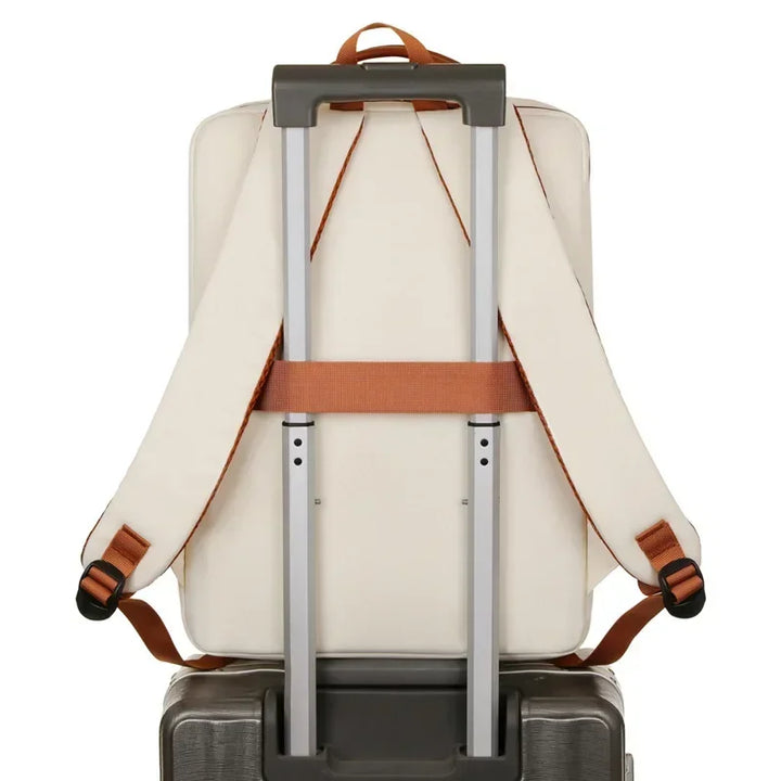 Sac à dos femme avec multiples compartiments organisateurs pour ordinateur portable et accessoires de travail.