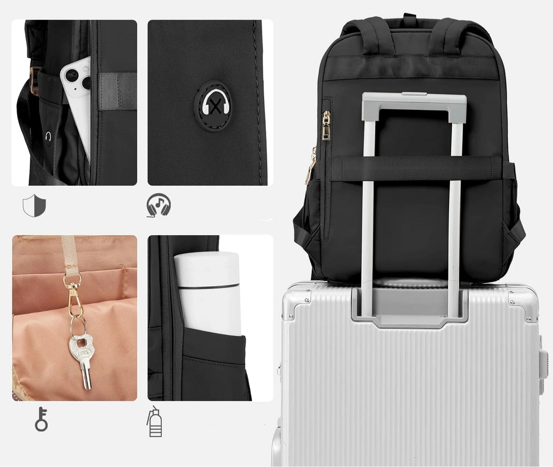 Sac à dos d'école femme en nylon Oxford noir, capacité pour ordinateur 15 pouces et fournitures scolaires