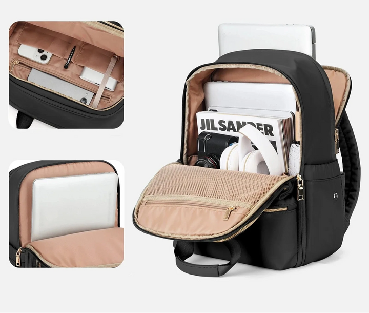 Zoom sur les fermetures éclair robustes du sac à dos femme en nylon Oxford, sécurité des affaires