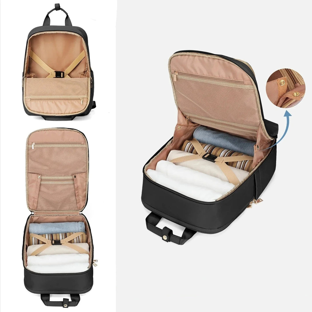 Intérieur spacieux du sac à dos femme, nombreuses poches pour organisation ordinateur et accessoires