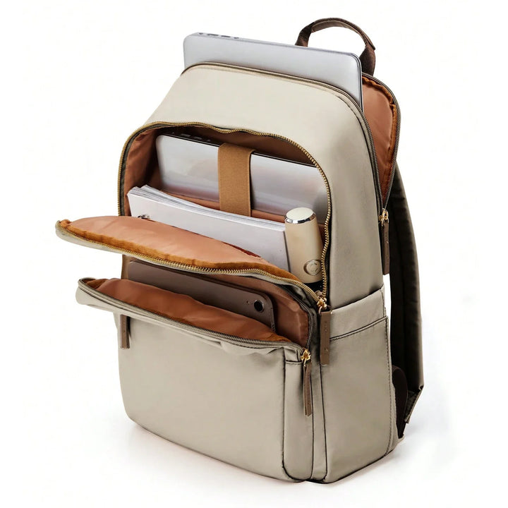 Sac à dos fonctionnel pour femme, compartiment ordinateur portable, idéal voyage et bureau.