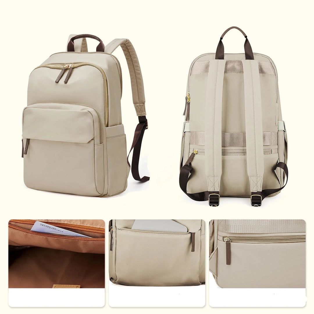 Sac à dos femme Plume en nylon beige, léger, moderne et polyvalent pour tous les jours.