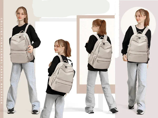Sac à dos femme vert imperméable en nylon pour ordinateur portable. Polyvalent, pour l'école et le bureau.
